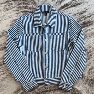 Tribal Blue and White Striped Denim Jacket